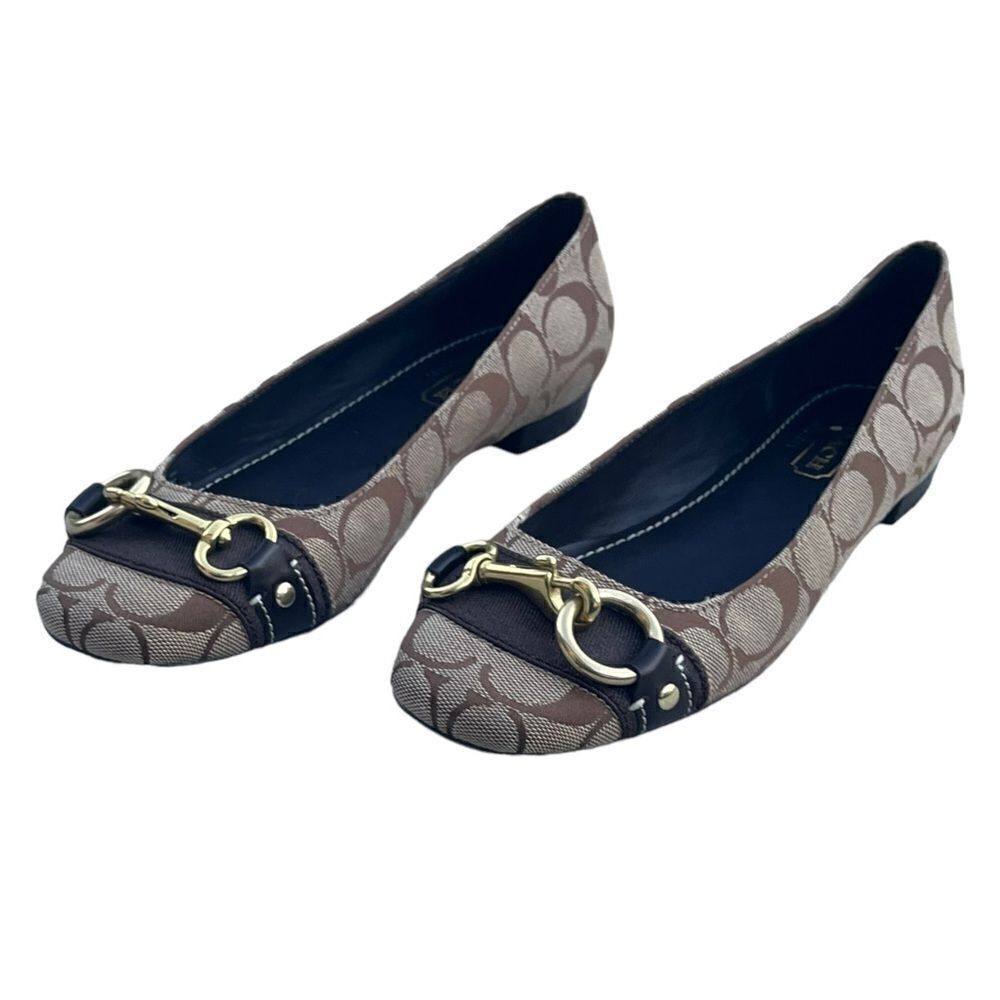 Brown Coach Logo Round Toe Ballet Flat w/Gold Fittings Like New Size 6B - Picture 9 of 12